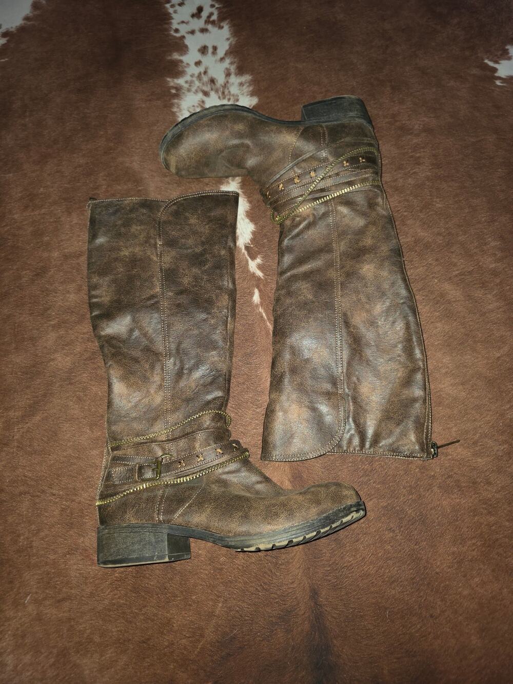 Kohl's Sonoma Women's Size 10 M So Garland Cognac Brown Riding Boots Stud Buckle